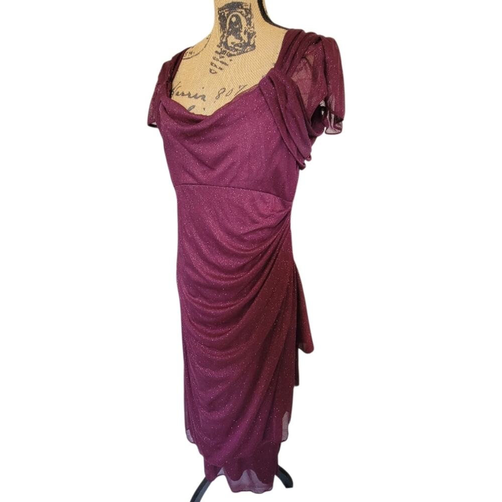 Size 12 Alex Evenings Glittery Wine Purple Evening Gown Formal Dress